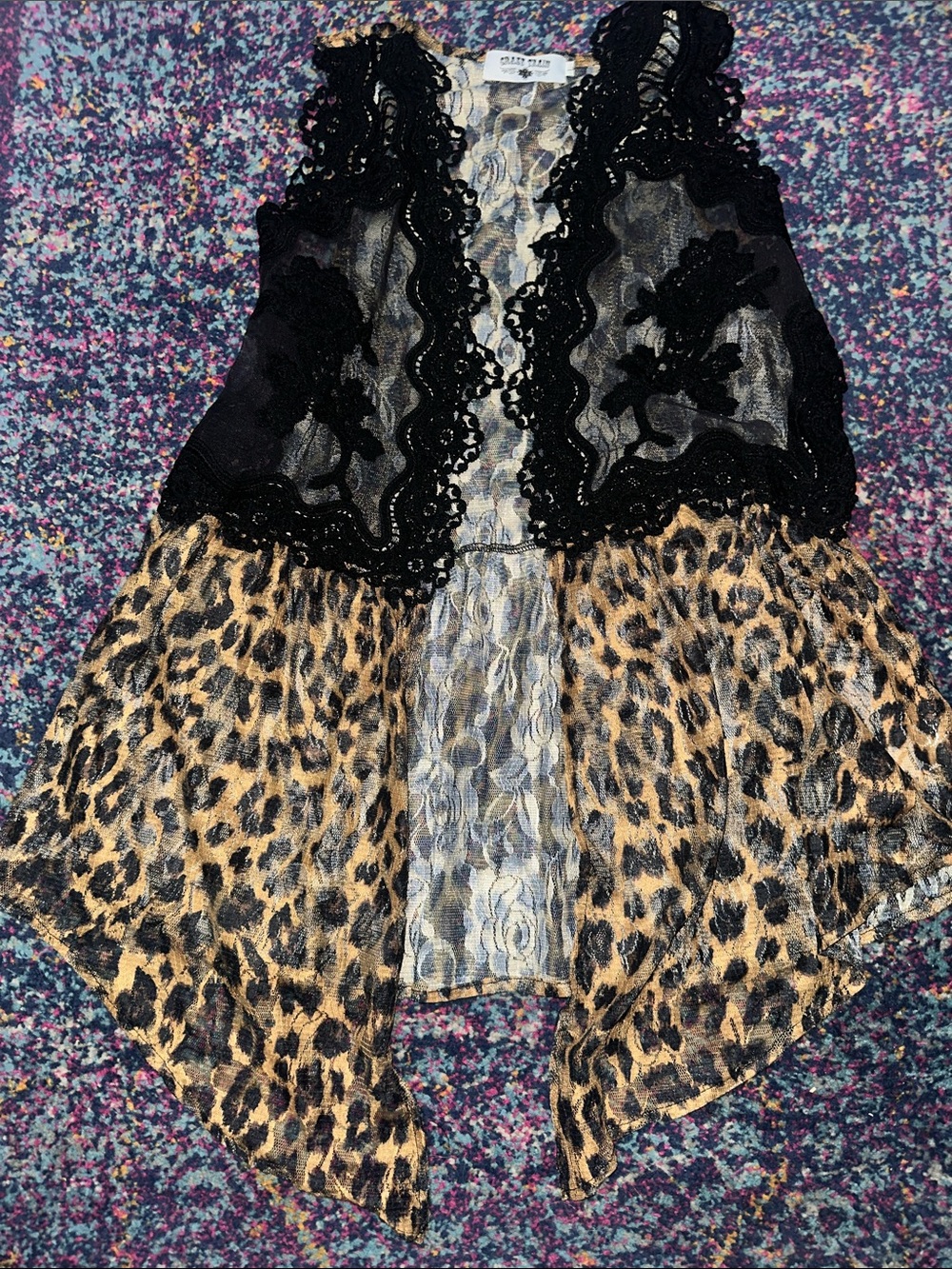 Black Lace & Leopard Print Layered duster